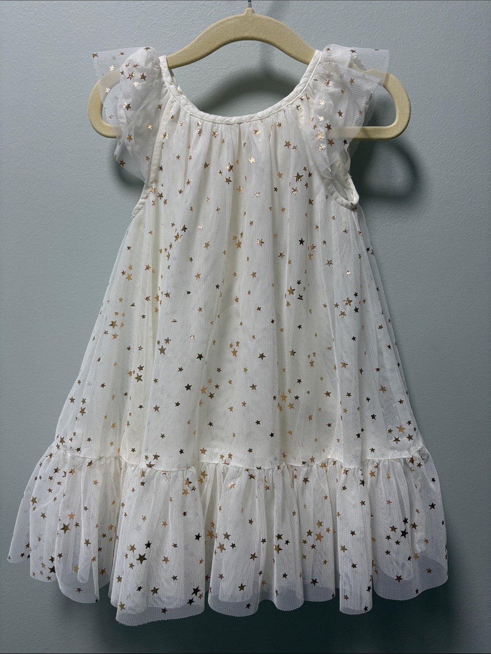 Girls' White Star-Print Tulle Dress